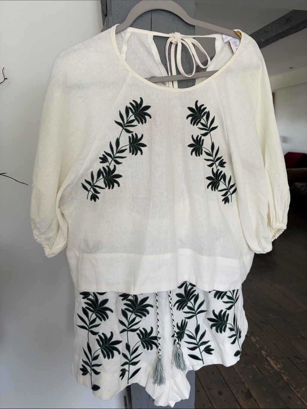 Embroidered Cream Tie-Back Peasant Top And Shorts Set House Of Harlow